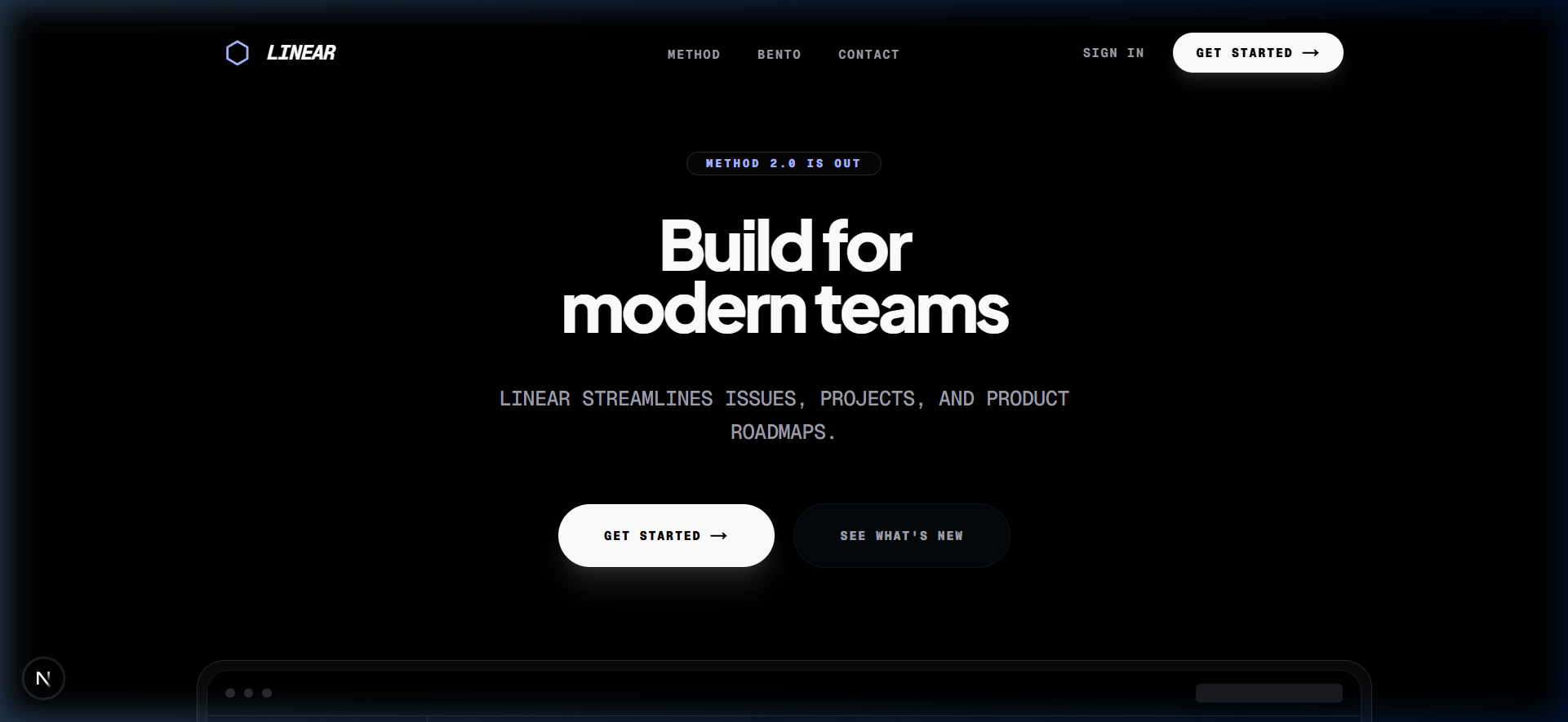 Linear Minimalist Developer Landing